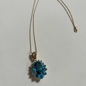 14k Gold and Blue Topaz Pendant Necklace
